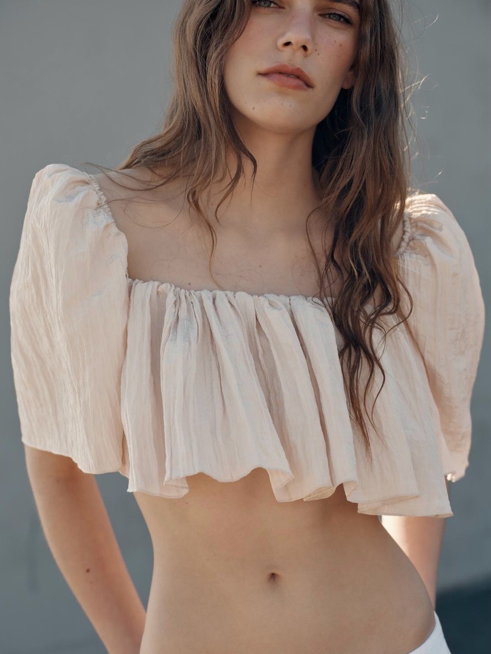 BNWT Zara Cream Wrinkled Effect Flowy Top